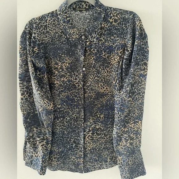 Kobi Halperin Women’s Blouse Size Medium Blue Brown Tan Silk Long Sleeve Silk - Picture 4 of 6